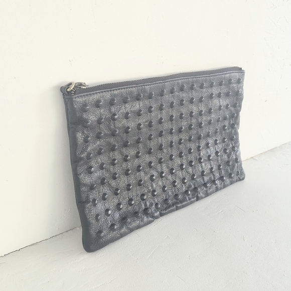 TOP SHOP | Black Leather Studded Clutch Bag Purse